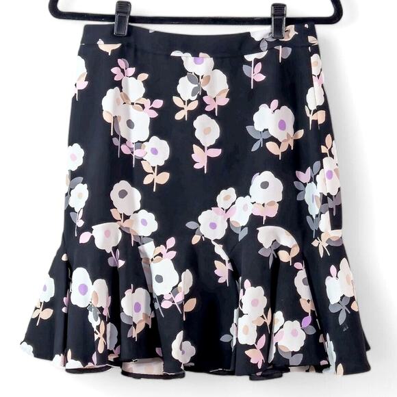 Kate Spade Skirt Floral Flared Black Multicolor Size 6 Cottagecore - Picture 2 of 8
